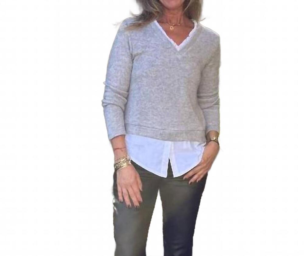 NEW FEMME FATALE lucy layered ruffle trim sweater in heathered grey
